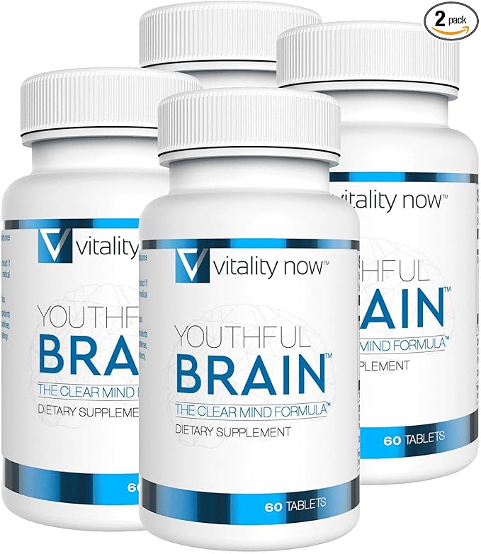 Youthful Brain 4 Bottle Bundle - Memory & Brain Health Support Supplement - Brain Booster Clarity with Bacopa Monnieri, Ginkgo Biloba, B12-120-Day Supply (240 Count)