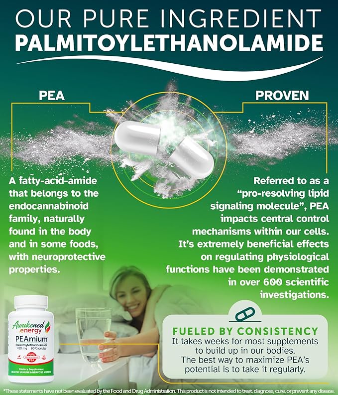 Palmitoylethanolamide 450mg Comfort Mobility Nerves Cognitive & Immune Support - Micronized High Absorption - All Natural Pea - USA Made - No Additives or Excipients – 90 Vegan Capsules Supplement