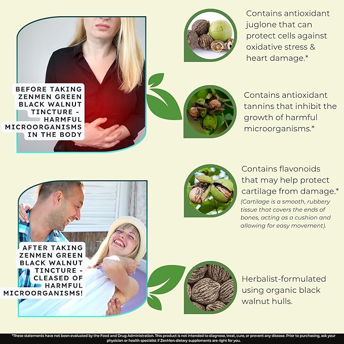 Zenmen Organic Green Black Walnut Hull Tincture - Highly Potent Formula for Immune Support and Source of Antioxidants - 2.32 oz / 60ml, Vegan, Manufactured in The USA