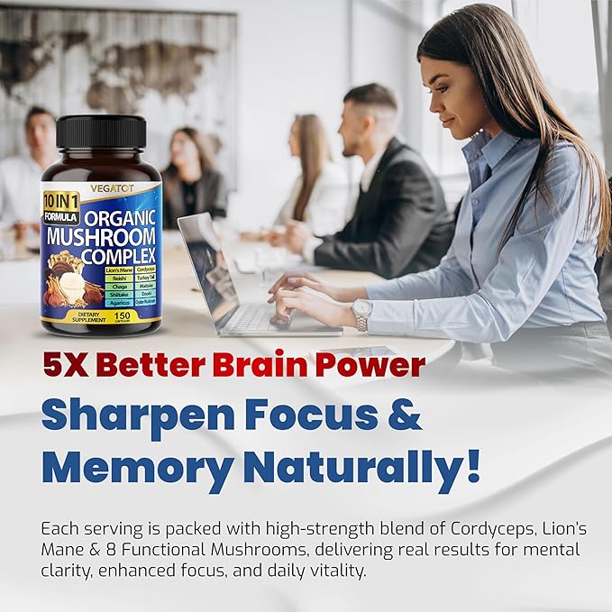 10 in 1 High Strength Mushroom Supplement - Lions Mane, Cordyceps, Reishi - Brain Supplements for Memory and Focus ** 5-Month Supply
