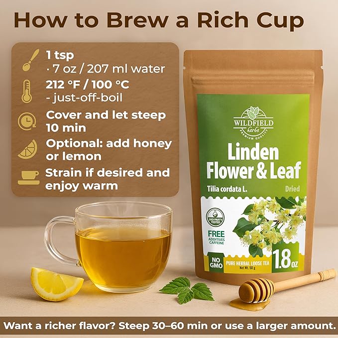1.8 oz. Linden Tea Loose Leaf Te De Tilo Dried Linden Blossom Herb (Tilia Cordata) - 50g Tea Herbal Lipa Tila