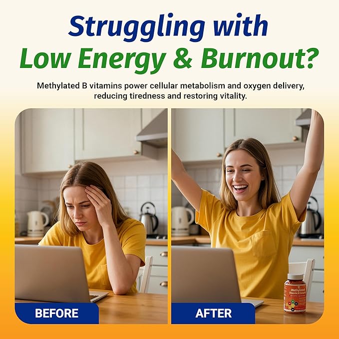 Vitamin B Complex – Methylated B Vitamins for Energy, Brain & Metabolism Support | BioActive B Complex Vitamins for Women & Men with Methyl Folate (5-MTHF) & Methyl B12 – 60 Count