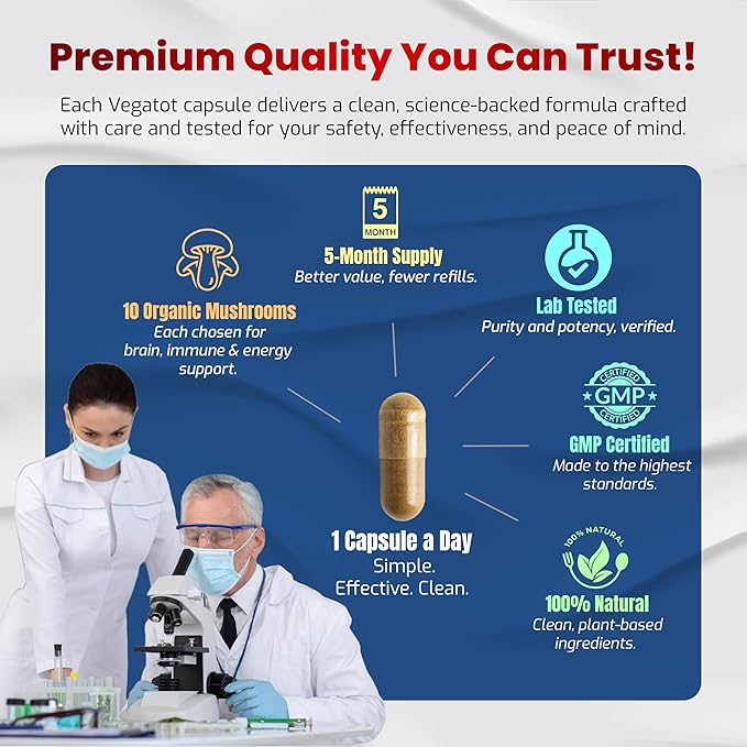 10 in 1 High Strength Mushroom Supplement - Lions Mane, Cordyceps, Reishi - Brain Supplements for Memory and Focus ** 5-Month Supply