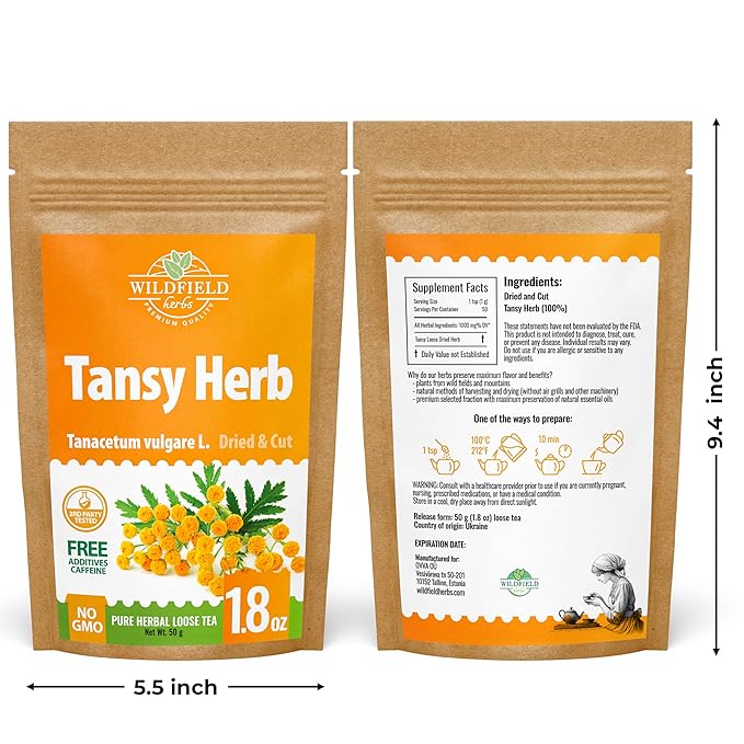 1.8 oz. Pishma Tea Tansy Flowers Herbal Tea (Tanacetum Vulgare L.) - 50g Dried Cut Tansy Flowers Herb