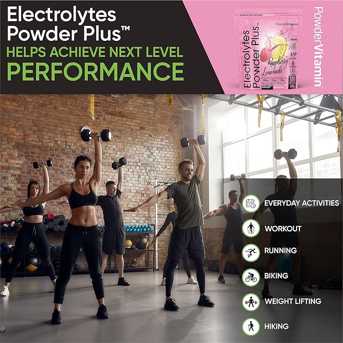 PowderVitamin Electrolytes Powder Plus (100 Servings) Raspberry Lemonade Electrolyte Powder, Zero Calorie, Keto, Zero Sugar, No Maltodextrin, 1000mg Potassium,120mg Calcium,120mg Magnesium, Hydration