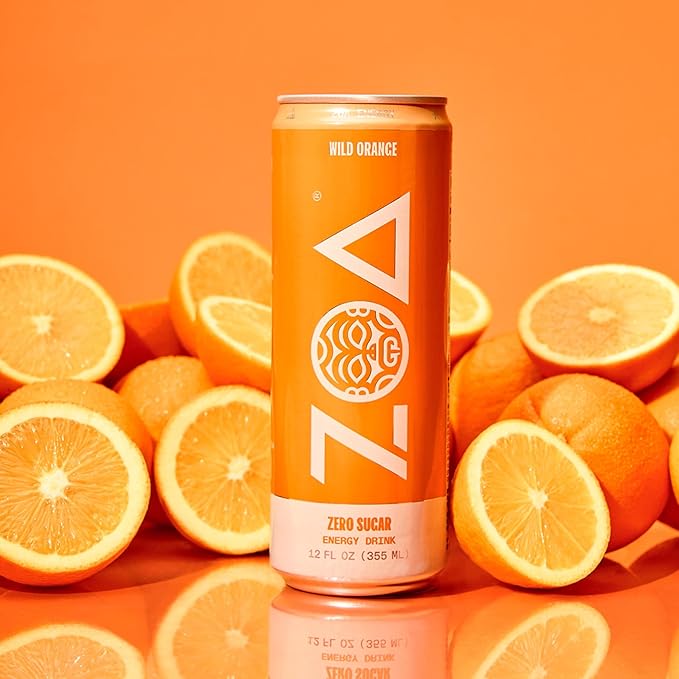 ZOA Zero Sugar Energy Drinks, Wild Orange - Sugar Free with Electrolytes, Healthy Vitamin C, Amino Acids, Essential B-Vitamins, and Caffeine from Green Tea - 12 Fl Oz (12-Pack)