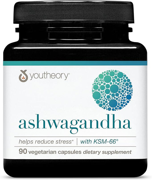 Youtheory Ashwagandha - 1,000 mg - Stress & Cortisol Support Supplement - Adaptogenic Herbal Blend with KSM-66 Ashwagandha & Ginger - 90 Vegetarian Capsules