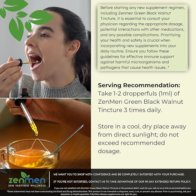 Zenmen Organic Green Black Walnut Hull Tincture - Highly Potent Formula for Immune Support and Source of Antioxidants - 2.32 oz / 60ml, Vegan, Manufactured in The USA