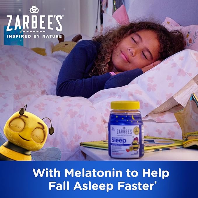 Zarbee's Kids Melatonin Gummies with 1mg Melatonin, Kids Sleep Gummy Works with Natural Sleep Cycles to Promote Peaceful Sleep, Drug-Free, Non-Habit-Forming, Natural Strawberry, 90 ct