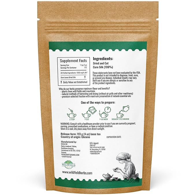 4 oz. Dry Corn Silk Tea Cornsilk Herb (Stigma Maydis) - 113g Corn Silk Tea Bags Herbal Barba De Maiz (Barba De Elote)