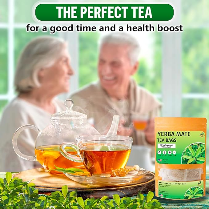 Yerba Mate Tea - Green Cut & Sifted - Unsmoked Energy Boost - 50 Tea Bags - Packed with Nutrients - Your Perfect Coffee Replacement