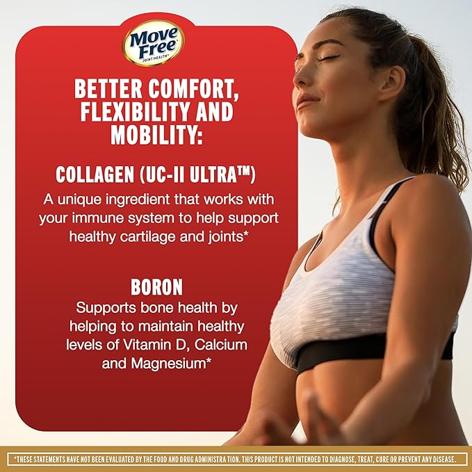 Move Free Ultra Triple Action Joint Support Supplement - Type II Collagen Boron & Hyaluronic Acid - Supports Joint Comfort, Cartiliage & Bones in 1 Tiny Pill Per Day, 30 Tablets (30 servings)*