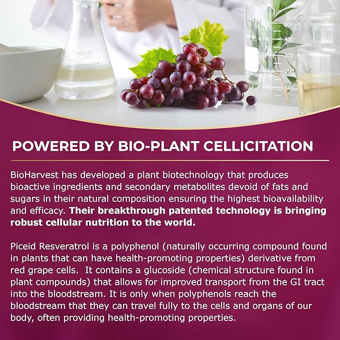 12-Hour Long-Lasting Piceid Resveratrol Supplement. Nitric Oxide Supplement. Supports Heart Health, Blood Flow, Boost Oxygen Superfood Powder, Keto Friendly. Vegan & Non-GMO. 60 Day Supply.
