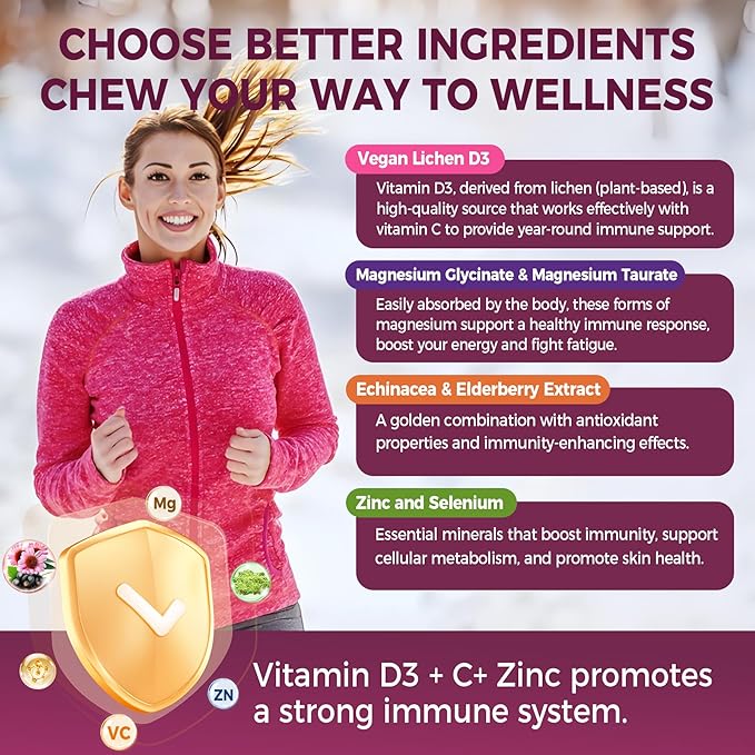 10 in 1 Immune Support Supplement Gummies, w/Echinacea, Elderberry Vitamin C and Zinc, Selenium, Vitamin D3 5000IU, Magnesium, Daily Immune Booster Multivitamin, for Antioxidant Bone Energy, 2 Pack