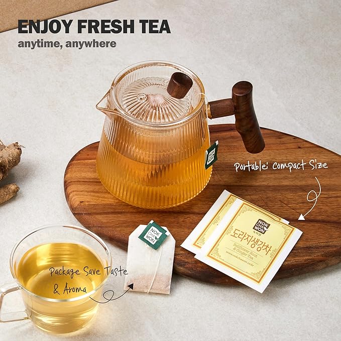 [Nokchawon] Bellflower Root Ginger Tea, Caffeine Free, Premium Pure Herbal Tea, Zero Calories Korean Tea, for Stocking Stuffers and White Elephant Gifts, 20 Count Tea Bags, 0.56oz(16g)