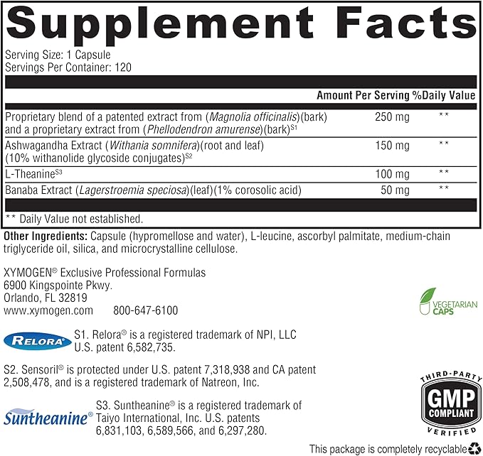 XYMOGEN Cortisolv Cortisol Supplement - Ashwagandha Supplement with L Theanine to Support Healthy Cortisol Levels, Energy, Relaxation and Mental Clarity (120 Capsules)