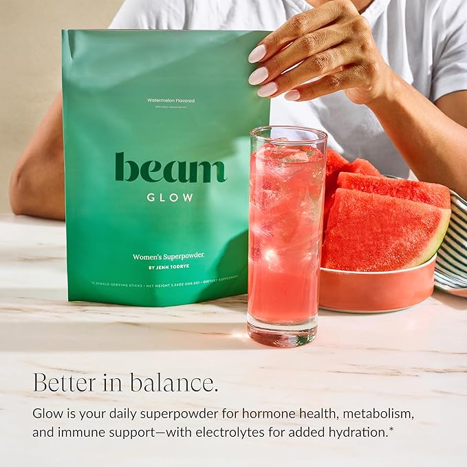 Beam Glow, Hormone Balance for Women, Cortisol Support for Women, Thyroid Support Powder with Selenium, Bromelain and Chasteberry, PMS Relief, Hair Skin & Nails, Health and Wellness Gift, 15 Servings