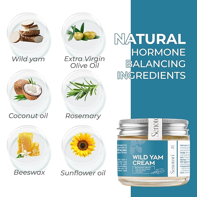 Wild Yam Cream – Herbal Support for PMS & Menopause Relief – Balances Hormones, Eases Hot Flashes & Night Sweats; Suitable for All Skin Types – Gift for Mother (2oz)