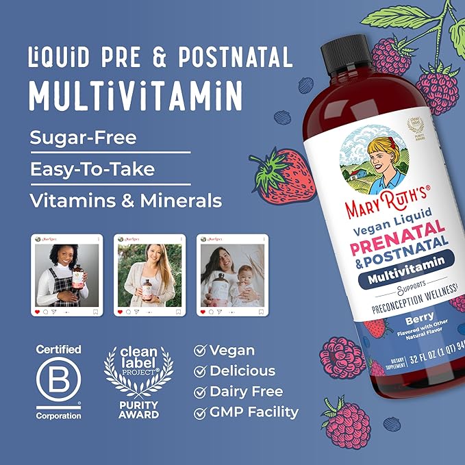 MaryRuth’s Postnatal & Prenatal Vitamins for Women | Sugar Free | Selenium | Folate | Vegan | Non-GMO | Gluten Free | 32oz
