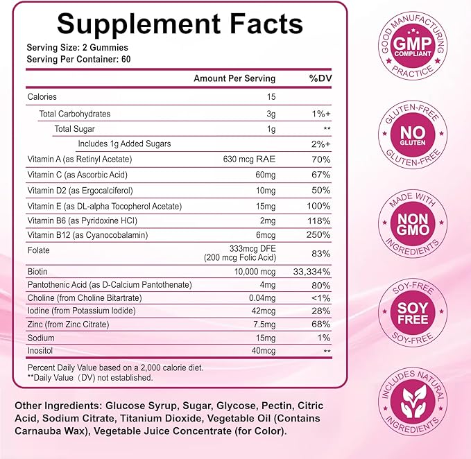 Hair Skin and Nails Gummies, Biotin(10,000mcg) Hair Skin and Nails Vitamins Supplement for Women, Men Supports Faster Hair Growth, Stronger Nails, Healthy Skin, 120 Count
