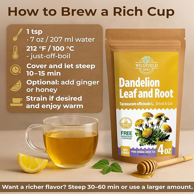 4 oz. Dandelion Leaf Root Tea Dandelion Tea Herbal (Taraxacum) - 113g Herbhojas Y Raнz De Diente De Leуn