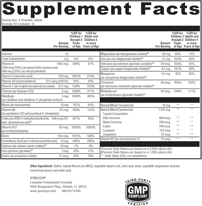 XYMOGEN Children's ActivNutrients Chewable - Mixed Berry Multivitamin for Kids - Multi Vitamin Multimineral for Wellness + Immune Support - Chelated Minerals + B Vitamins with Folate (60 Tablets)