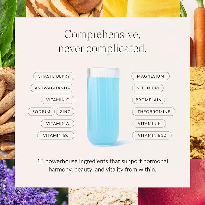 Beam Glow, Hormone Balance for Women, Cortisol Support for Women, Thyroid Support Powder with Selenium, Bromelain and Chasteberry, PMS Relief, Hair Skin & Nails, Health and Wellness Gift, 15 Servings