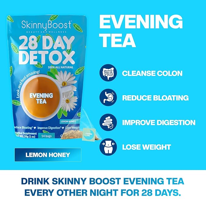 Skinny Boost Detox Tea Kit Slimming Tea for Weight, Metabolism, Energy, Bloating & Colon Cleanse – Green Tea, Herbal, Vegan, Keto, Non-GMO, Sugar-Free-6 PACK –1 Daytime (28 Bags) + 1 Evening -(14 Bags)