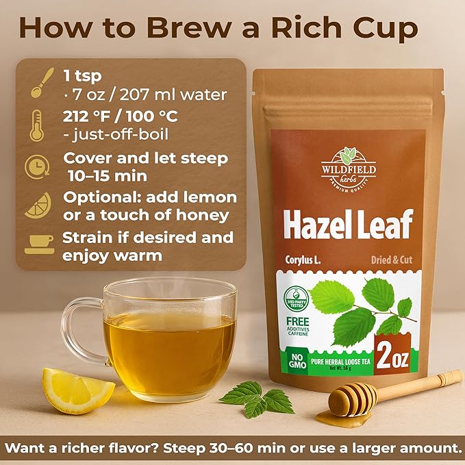 2 oz. Hazel Leaf Herbal Tea (Folium Coryli avellanae) – 56g Dried Hazel Leaf Tea Hojas de Avellano