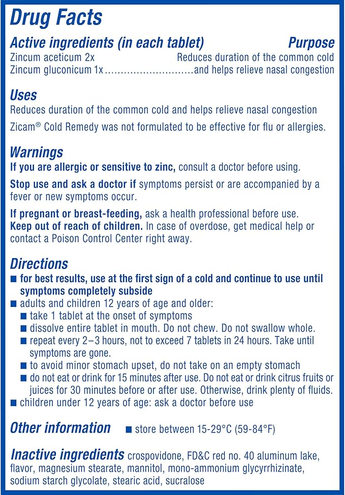 Zicam Cold Remedy Zinc Rapidmelts, Cherry Flavor, Homeopathic, Cold Shortening Medicine, Shortens Cold Duration, 25 Count