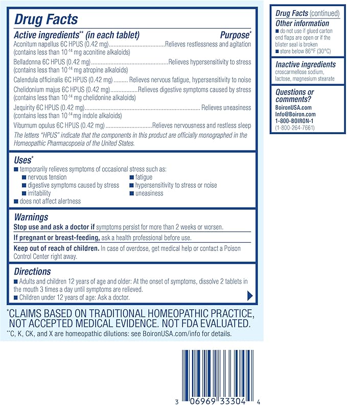 Boiron StressCalm Tablets for Relief of Stress, Anxiousness, Nervousness, Irritability, and Fatigue - 60 Count