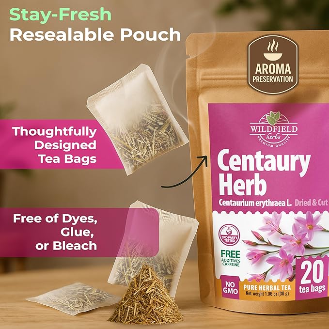20 Bags Dried Centaury Herb Tea (Centaurii Herba) - 20 Count Centaurium Erythraea Herbal Tea