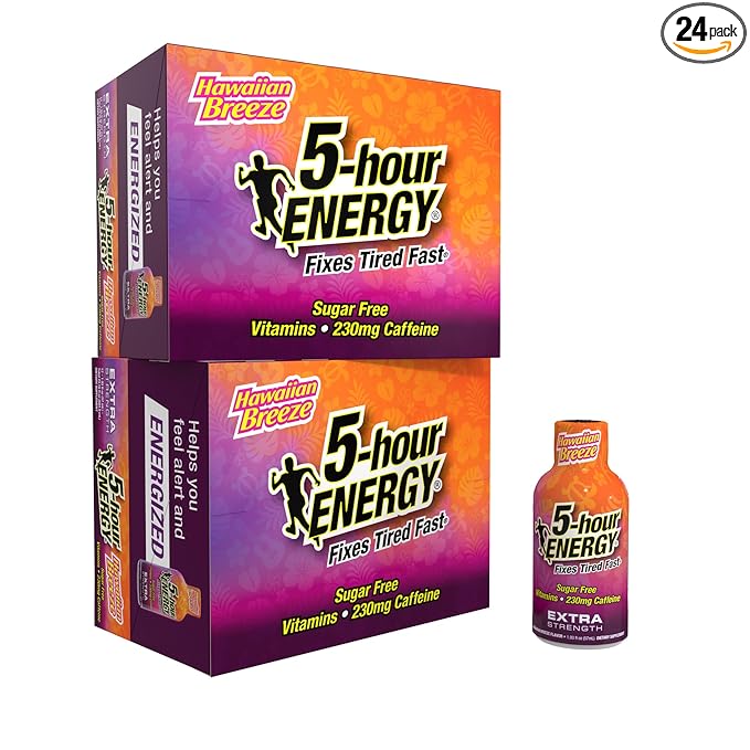 5-hour ENERGY Extra Strength Energy Shot, Hawaiian Breeze Flavor (1.93 oz. - 24 Count) Zero Calories & Sugar-Free 230 mg Caffeinated Energy Shot, Amino Acids & B Vitamins, Dietary Supplements