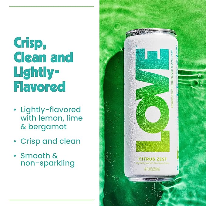 Be LOVE Balanced Electrolyte Beverage with Magnesium, Potassium & Sodium - Purified Still Beverage for Daily Hydration, Exercise, Work & Wellness- Zero Sugar, Gluten Free (Citrus Zest, 12oz x 12ct)