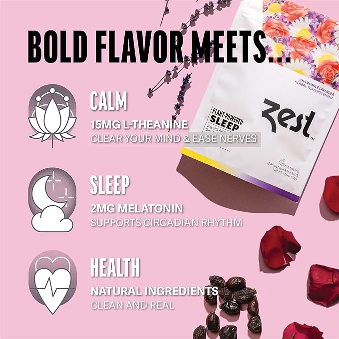 Zest Sleep Tea - 2mg Melatonin Tea for Sleep - Chamomile Lavender Herbal Blend - 15Ct Pack - Calming & Relaxing Ingredients for a Perfectly Sleepy Bedtime