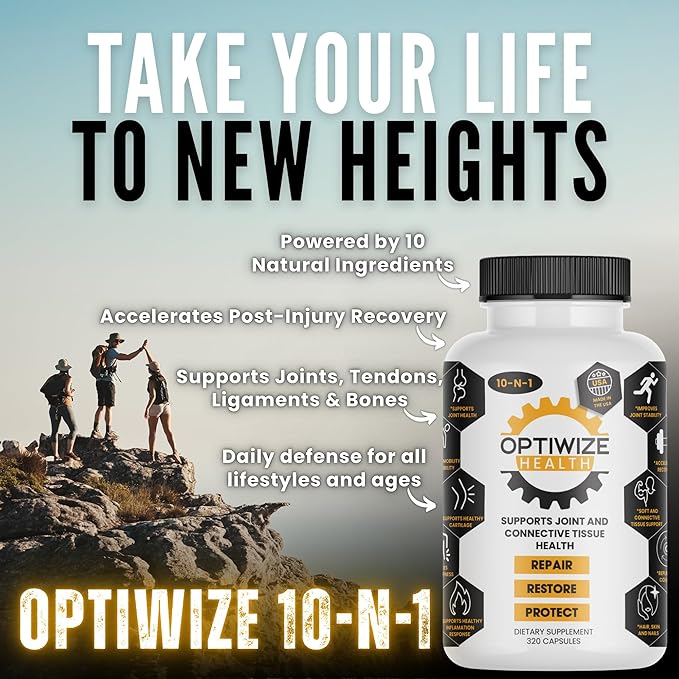 10-in-1 Joint Support Hydrolyzed Collagen,MSM, Hyaluronic Acid, Glucosamine,Chondroitin & More- Targets Joint Discomfort, Improves Mobility & Flexibility 320 Caps for Men & Women Made in USA
