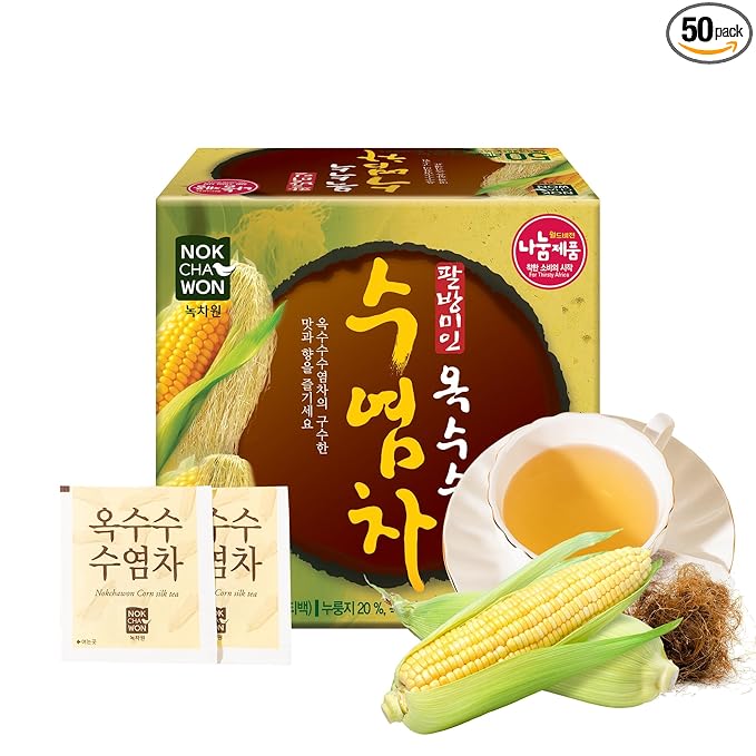 [Nokchawon] Corn Silk Tea | Toasted Korean Herbal Tea Blend with Scorched Rice(Nurungji) | Rich Nutty Flavor, Caffeine-Free Roasted Grain Tea, korean tea, 50 Bags, 80g (2.82oz)