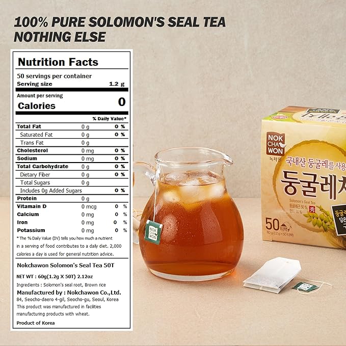 [Nokchawon] solomon seal tea & Brown Rice Tea | Toasted Korean Herbal Tea Blend | Nutty & Savory Flavor, korean food, Caffeine-Free, 50 Bags, 2.1oz(60g)