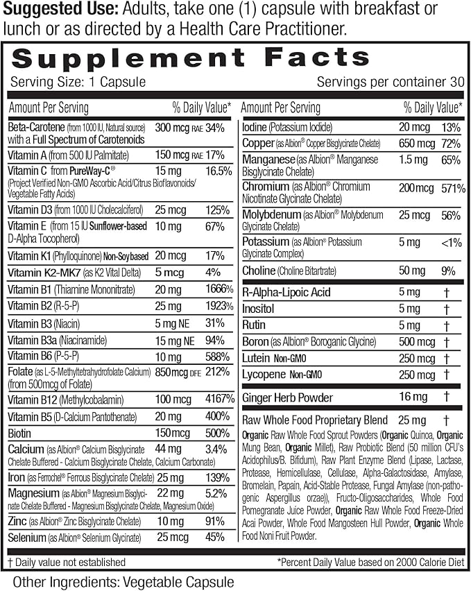 Emerald Labs Prenatal 1-Daily Multi - Prenatal Multivitamin with Methylated Folate, Iron, Whole-Food Blend & More - Soy-Free, Gluten-Free - 30 Vegetable Capsules