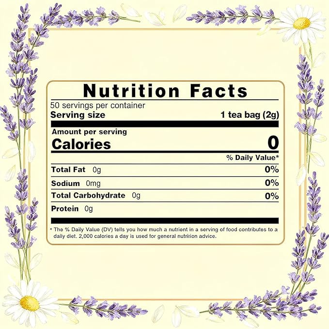 TEARELAE - Chamomile Lavender Tea, 50 Herbal Tea Bags with Lemon Balm for Relaxation & Bedtime - Non-GMO - Caffeine-Free - Floral & Soothing