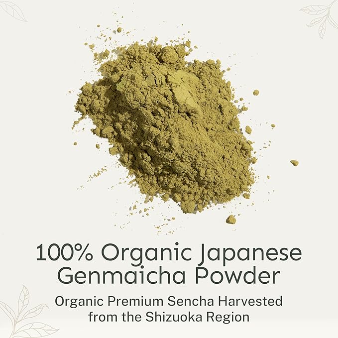 Yu Tea Organic Genmaicha Green Tea Powder, 30 Instant Packets | Japanese Green Tea & Roasted Brown Rice | Low Caffeine & Unsweetened | Relaxation, Antioxidants & Digestion | Single Serve Sticks