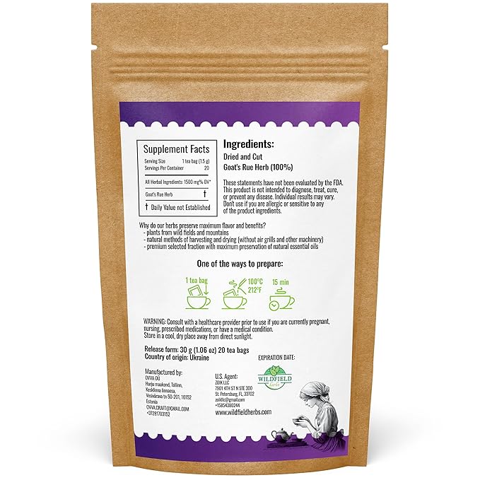 20 Bags Goat’S Rue Goat'S Goats Rue Herb Tea (Galega Officinalis L.) - 20 Count 1.5 g Tea Bags Blood Sugar French Lilac Ruda De Cabra