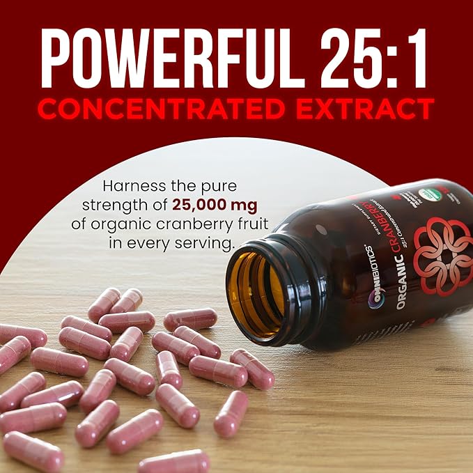 USDA Organic Cranberry Pills for Women – 25:1 Fruit Extract, 25,000 mg Strength – Urinary Tract & Bladder Support – Cranberry Supplement for Women & Men – Vegan, Non-GMO – 60-Day Supply – 120 Capsules
