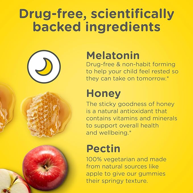 Zarbee's Kids Melatonin Gummies with 1mg Melatonin, Kids Sleep Gummy Works with Natural Sleep Cycles to Promote Peaceful Sleep, Drug-Free, Non-Habit-Forming, Natural Strawberry, 90 ct