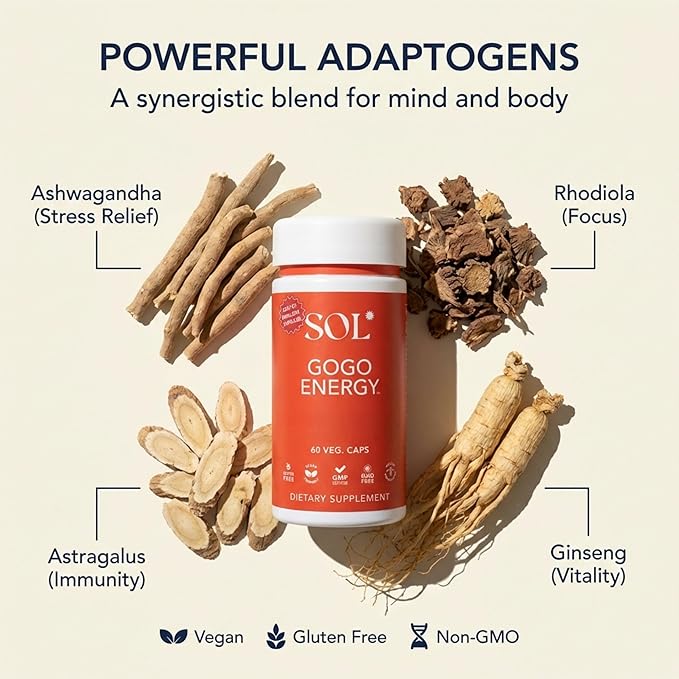 GoGo Energy Supplement: Natural Energy Boost, Cortisol Regulation, Focus Support, Herbal Alternative for Men & Women