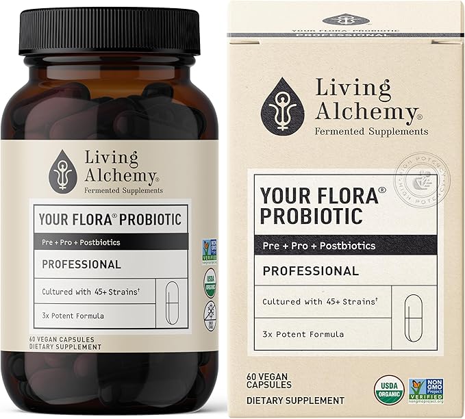 Living Alchemy Gut Health Supplements for Men & Women - Your Flora Probiotic Professional Digestion Supplement with Fermented Soybean, Prebiotics, Digestive Enzyme - Vegan, Non-GMO, 60 Pcs