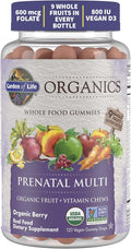 Garden of Life Organics Prenatal Gummies Multivitamin with Vitamin D3, B6, B12, C & Folate for Healthy Fetal Development – Organic, Non-GMO, Gluten-Free, Vegan, Berry Flavor, 30 Day Supply