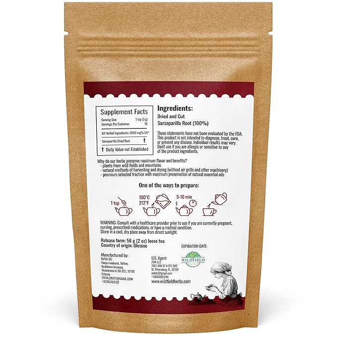 2 oz. Sarsaparilla Root Herbal Tea (Smilax Glabra) - 56g Sasperella Root Herb Raíz De Zarzaparella