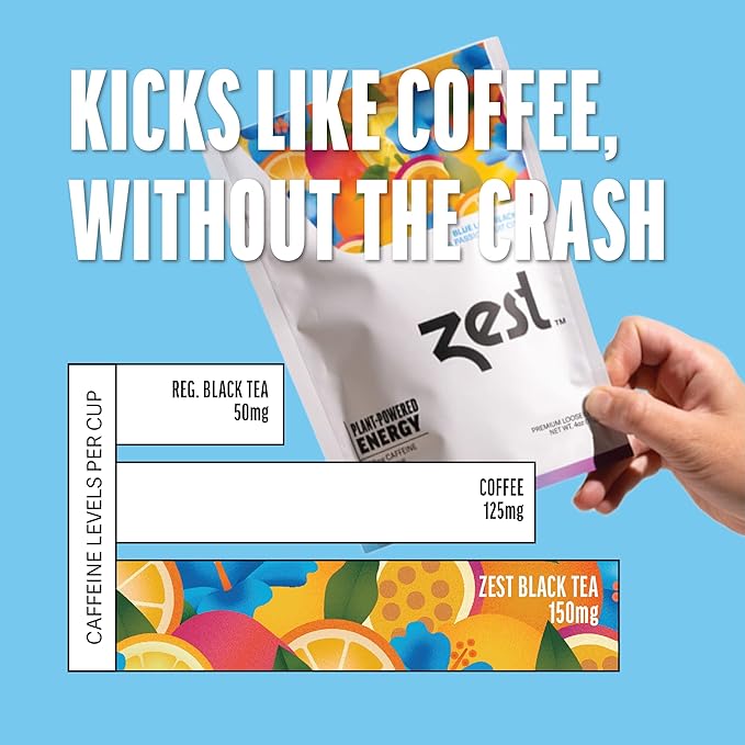Zest 150mg High Caffeine Energy Loose Leaf Blend - Blue Lady Black Tea - 4 Oz - Hot or Iced - All Natural Strong Flavored Healthy Coffee Alternative Highly Caffeinated Substitute - Perfect for Keto