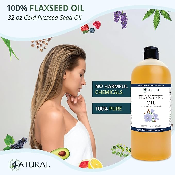 Zatural Flaxseed Oil Organically Grown 100% Pure Cold Pressed Omega Rich Fatty Acids 32oz